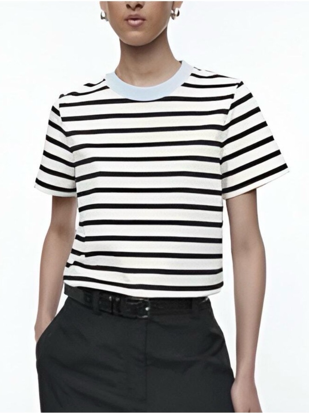 COS Contrast Collar Striped T-Shirt size L